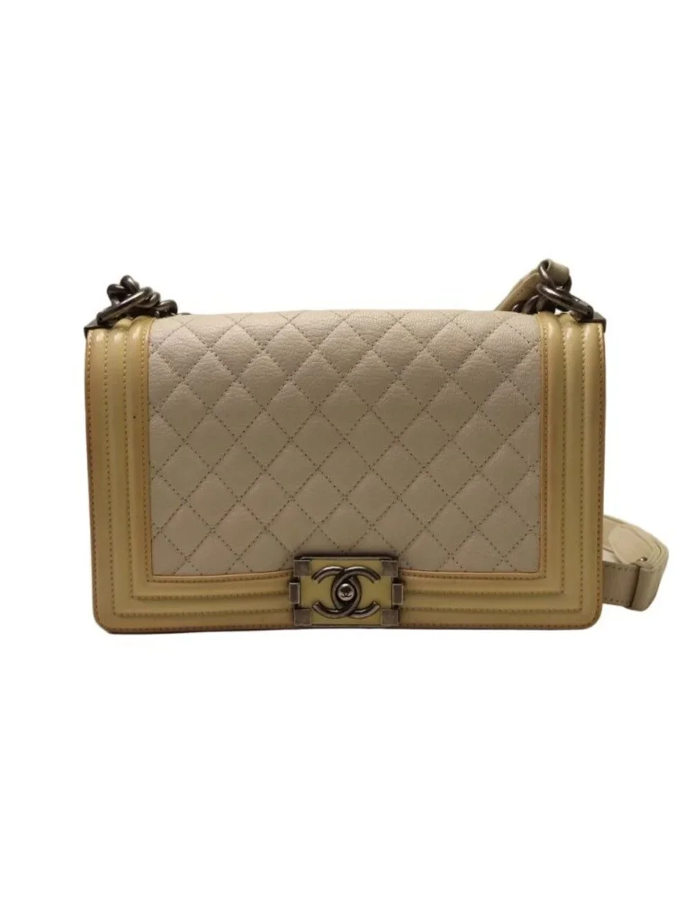 Chanel Boy Leather Patent White Chain Shoulder Bag
